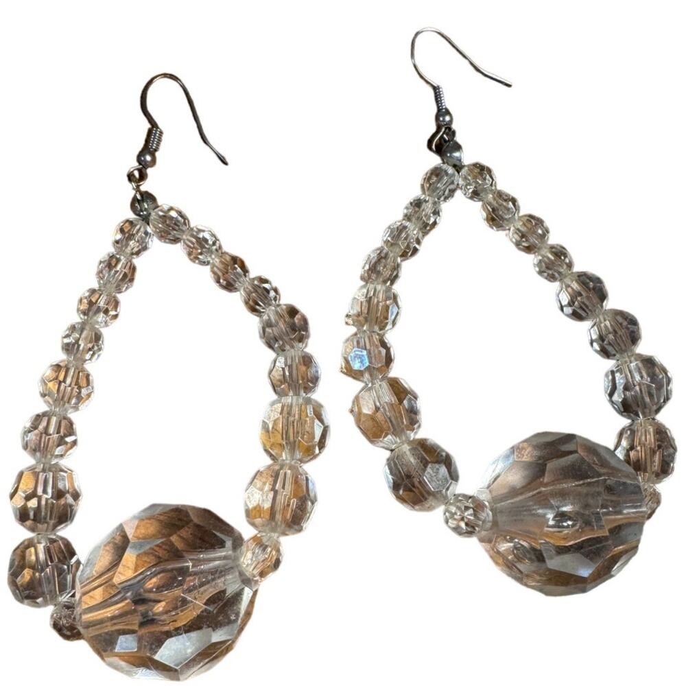 Vintage White Icy Glass Cluster Chinky Dangling Earrings.